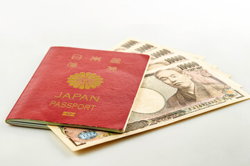 Japanese passport and Japanese banknotes 