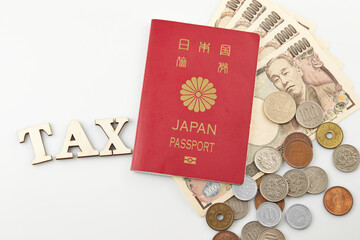 Japanese passport and Japanese currency, business icon 