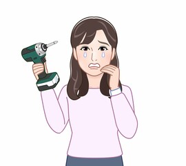 ピンクの長袖を着た主婦のイラスト