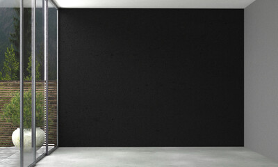 Home interior, modern dark living room interior, black empty wall mock up, 3d render 