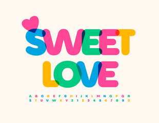 Vector happy Card Sweet Love.  Modern Bright Font. Colorful Alphabet Letters and Numbers set