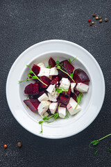 beet feta salad beetroot healthy meal veggie diet snack on the table copy space food background rustic. top view