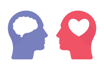 Two men heads with heart and a brain on white background for website, application, printing, document, poster design, etc. vector EPS10