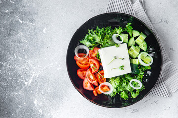 salad feta vegetable healthy veggie meal vegetables diet snack on the table copy space food background rustic vegan or vegetarian food