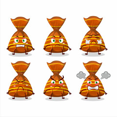 Orange candy wrappers cartoon character with various angry expressions