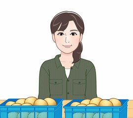 作業着を着た女性のイラスト