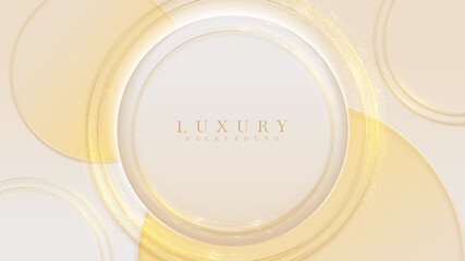 Elegant background with circle frame elements and golden lines with glitter light effect.