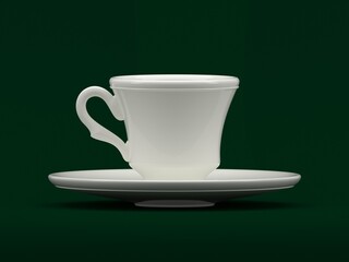 A white cup on a white saucer