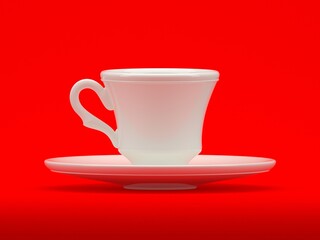 A white cup on a white saucer
