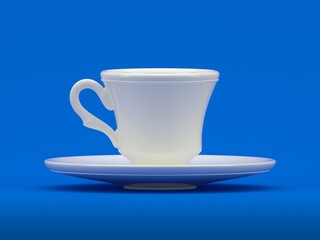 A white cup on a white saucer
