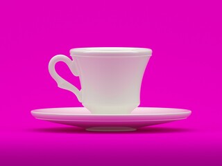 A white cup on a white saucer