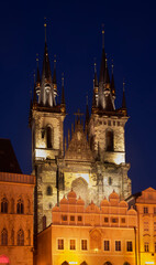 Fototapeta na wymiar Church of Mother of God before Tyn at Old Town square in Prague. Czech Republic