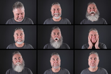 Beard Bingo, an older man in various stages of having a beard