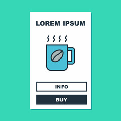 Filled outline Coffee cup icon isolated on turquoise background. Tea cup. Hot drink coffee. Vector