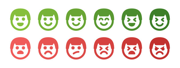 Boy emoji with various facial expressions. Emotion icon