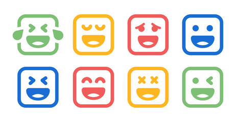 Smiley and laughing emoticon. Happy emoji icon set.