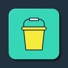 Filled outline Fishing bucket icon isolated on blue background. Fish in a bucket. Turquoise square button. Vector
