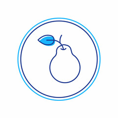 Filled outline Pear icon isolated on white background. Fruit with leaf symbol. Vector