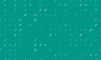Seamless background pattern of evenly spaced white astrological opposition symbols of different sizes and opacity. Vector illustration on teal background with stars