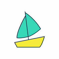 Filled outline Yacht sailboat or sailing ship icon isolated on white background. Sail boat marine cruise travel. Vector