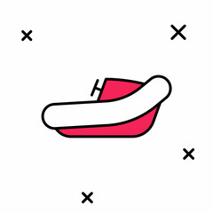 Filled outline Inflatable boat with outboard motor icon isolated on white background. Vector