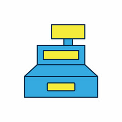 Filled outline Cash register machine with a check icon isolated on white background. Cashier sign. Cashbox symbol. Vector