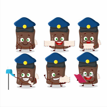 A picture of cheerful chocolate marshmallow postman cartoon design concept