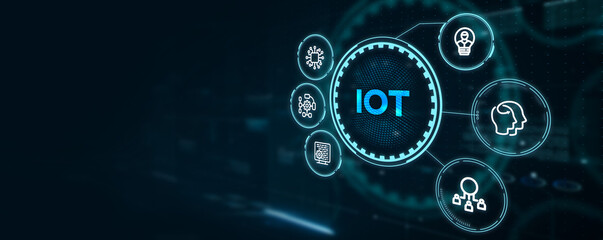 Internet of things - IOT concept. Businessman offer IOT products and solutions.3d illustration