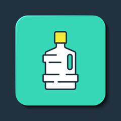 Fototapeta premium Filled outline Big bottle with clean water icon isolated on blue background. Plastic container for the cooler. Turquoise square button. Vector