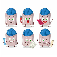 architect strawberry marshmallow cute mascot character with pliers
