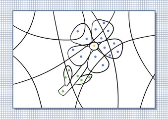 Cartoon coloring by dots for Kids. Printable worksheet. Flower.