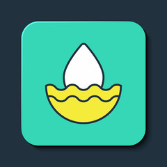 Filled outline Water drop icon isolated on blue background. Turquoise square button. Vector