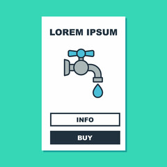 Filled outline Water tap icon isolated on turquoise background. Vector