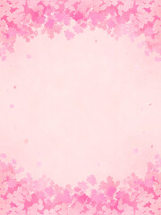 水彩画風　満開の桜　シルエット　フレーム・背景素材（縦向き／ピンク背景）