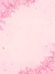 Fototapeta na wymiar 水彩画風　満開の桜　シルエット　フレーム・背景素材（縦向き／ピンク背景）