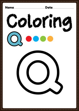 Letter q alphabet coloring worksheet page for preschool, kindergarten & Montessori kids to learn and practice writing, drawing and coloring activities to develop creativity, focus and motor skills.