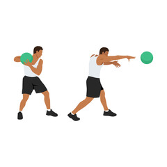 Medicine ball punch exercise, Flat vector illustration isolated on white background. Chest exercise