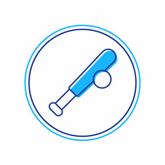 Filled outline Baseball bat with ball icon isolated on white background. Vector