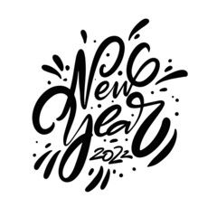 New Year 2022 black color calligraphy phrase. Greeting cards text. Vector lettering.