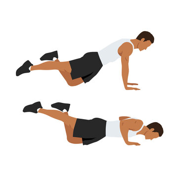 Modified Knee Push Ups Exercise. Flat Vector Illustration Isolated On White Background. Workout Character