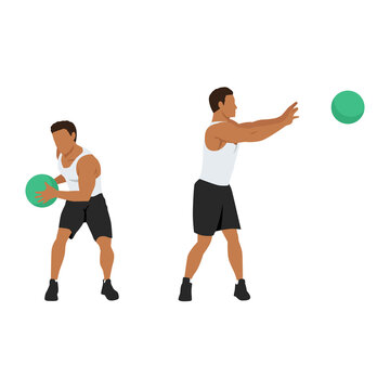 Side lateral medicine ball throw. Slam exercise. Flat vector illustration isolated on white background. workout character set © lioputra