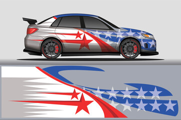 Fototapeta na wymiar Car livery wrap decal, rally race style vector illustration abstract background