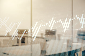 Abstract virtual financial graph hologram on a modern conference room background, forex and...