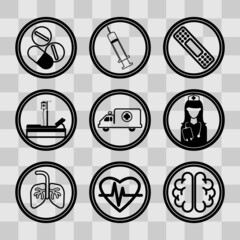 Set of medical icons on transparent background isolated. Medical logo vector illustration.