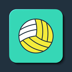 Filled outline Volleyball ball icon isolated on blue background. Sport equipment. Turquoise square button. Vector