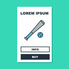 Filled outline Baseball bat with ball icon isolated on turquoise background. Vector