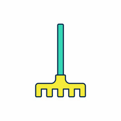 Filled outline Garden rake icon isolated on white background. Tool for horticulture, agriculture, farming. Ground cultivator. Housekeeping equipment. Vector