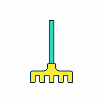Filled outline Garden rake icon isolated on white background. Tool for horticulture, agriculture, farming. Ground cultivator. Housekeeping equipment. Vector