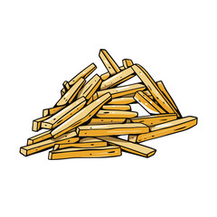 French Fries hand drawn colorful cartoon style. Black color outline. Vector illustration.