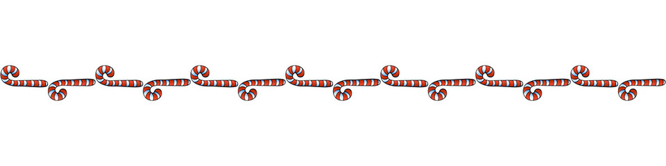 Obraz premium Edging, ribbon, border from red candy cane. Vector seamless pattern, ornament, decorative element, decoration on theme sweet New Year, Christmas
